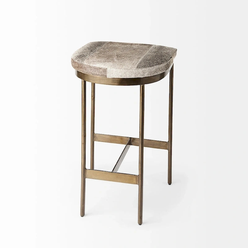 Tabouret de bar Millie, assise en cuir véritable noir et structure en métal nickelé