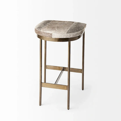Tabouret de bar Millie, assise en cuir véritable noir et structure en métal nickelé