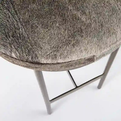 Tabouret de bar Millie, assise en cuir véritable noir et structure en métal nickelé