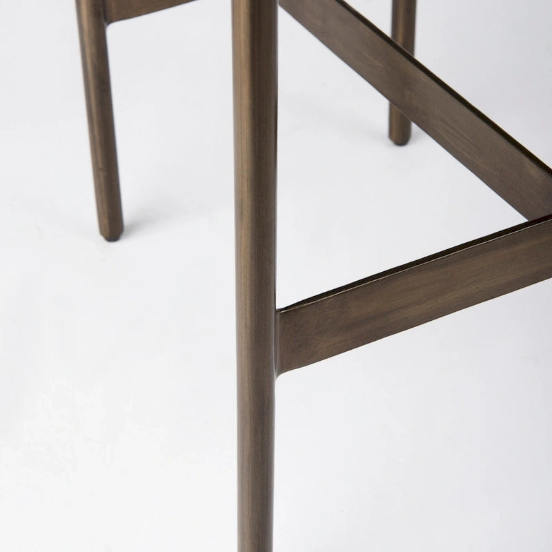 Tabouret de bar Millie, assise en cuir véritable noir et structure en métal nickelé