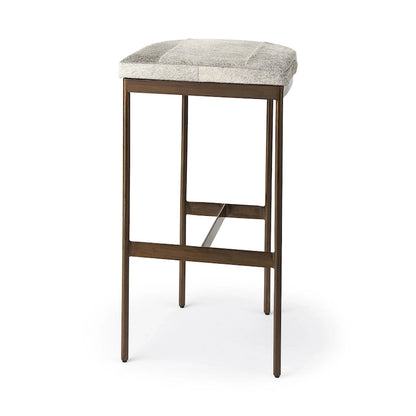 Tabouret de bar Millie, assise en cuir véritable noir et structure en métal nickelé