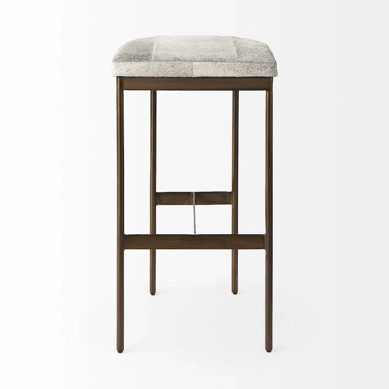 Tabouret de bar Millie, assise en cuir véritable noir et structure en métal nickelé