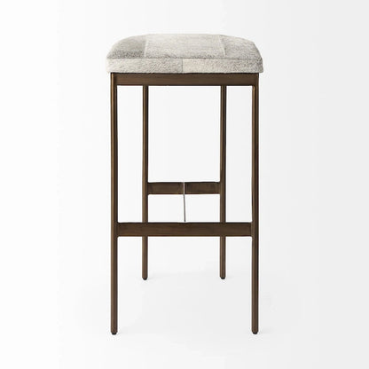 Tabouret de bar Millie, assise en cuir véritable noir et structure en métal nickelé