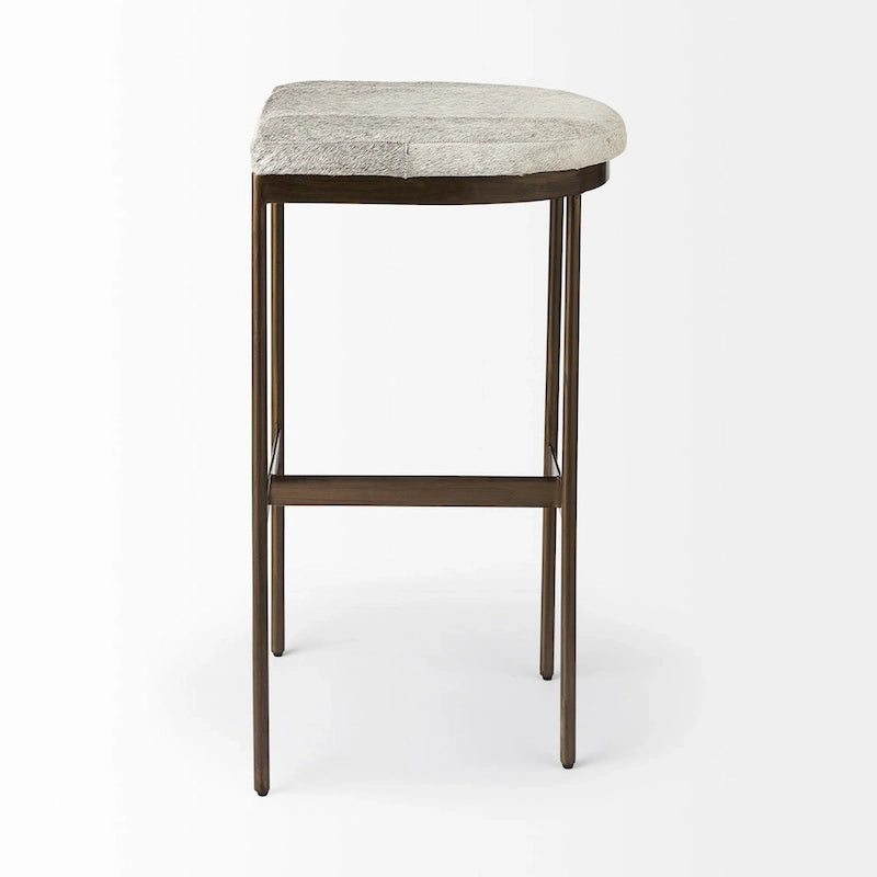 Tabouret de bar Millie, assise en cuir véritable noir et structure en métal nickelé