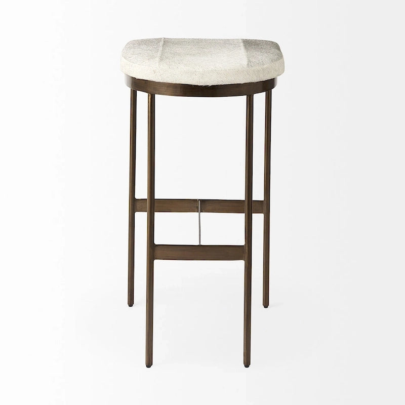 Tabouret de bar Millie, assise en cuir véritable noir et structure en métal nickelé