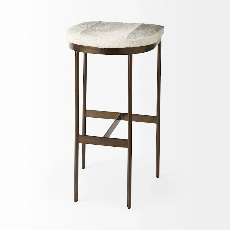 Tabouret de bar Millie, assise en cuir véritable noir et structure en métal nickelé
