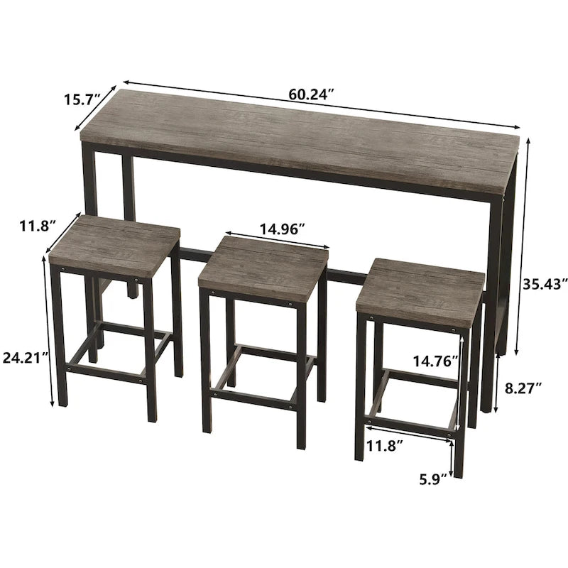 Ensemble table de bar avec 3 tabourets