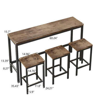 Ensemble table de bar avec 3 tabourets