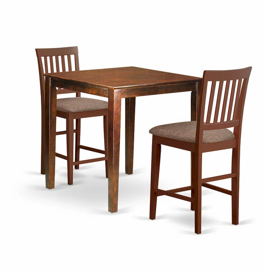 Ensemble de bar 3 pièces East West Furniture – une table à manger carrée et 2 chaises de cuisine, acajou (options de type de siège)