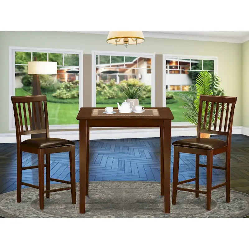 Ensemble de bar 3 pièces East West Furniture – une table à manger carrée et 2 chaises de cuisine, acajou (options de type de siège)