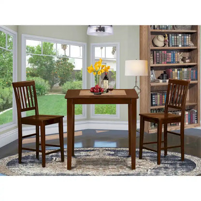 Ensemble de bar 3 pièces East West Furniture – une table à manger carrée et 2 chaises de cuisine, acajou (options de type de siège)