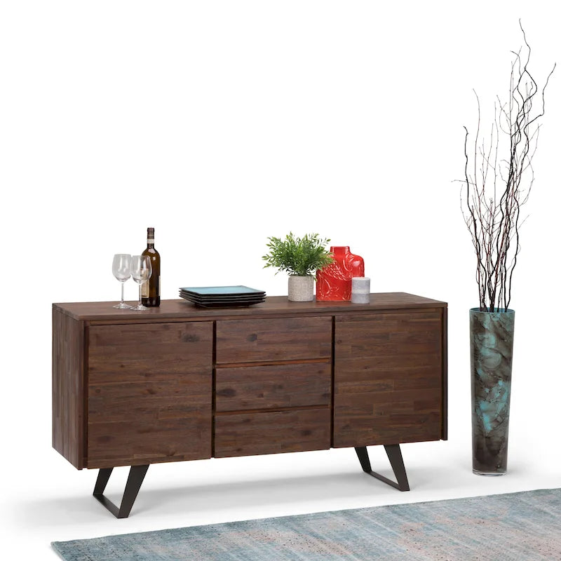 Buffet rectangulaire moderne industriel en bois de chêne WYNDENHALL Mitchell Metal de 152 cm de large - 152 x 43 x 76 cm