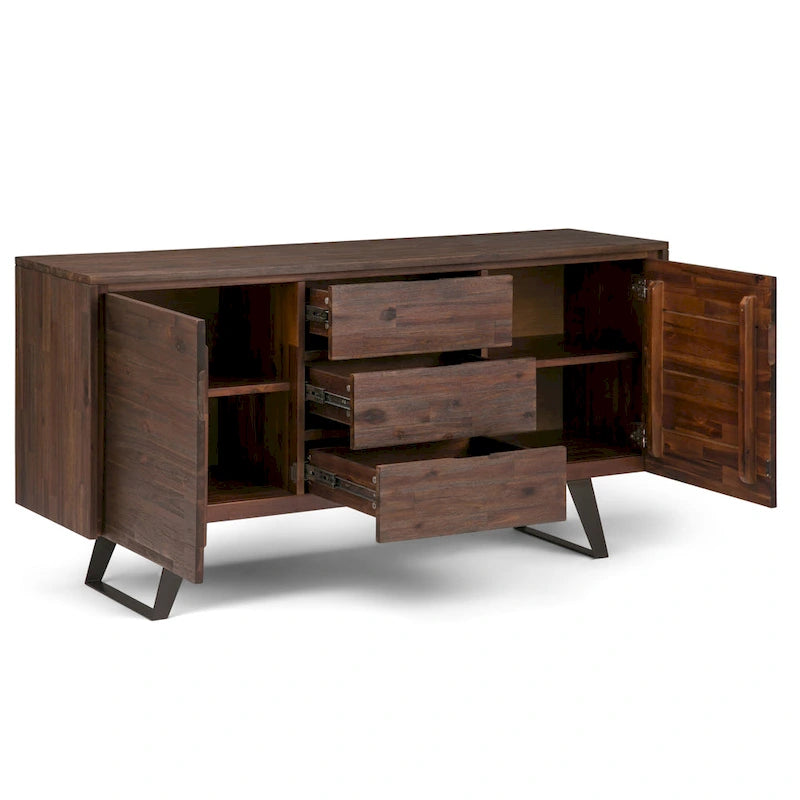 Buffet rectangulaire moderne industriel en bois de chêne WYNDENHALL Mitchell Metal de 152 cm de large - 152 x 43 x 76 cm