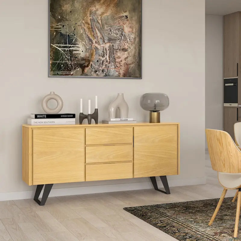 Buffet rectangulaire moderne industriel en bois de chêne WYNDENHALL Mitchell Metal de 152 cm de large - 152 x 43 x 76 cm