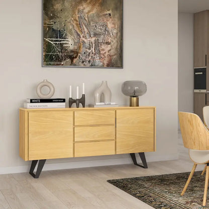 Buffet rectangulaire moderne industriel en bois de chêne WYNDENHALL Mitchell Metal de 152 cm de large - 152 x 43 x 76 cm