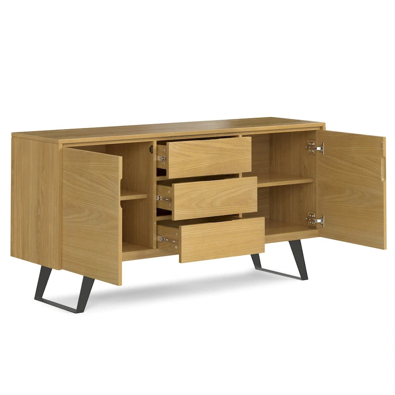 Buffet rectangulaire moderne industriel en bois de chêne WYNDENHALL Mitchell Metal de 152 cm de large - 152 x 43 x 76 cm