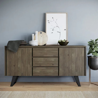 Buffet rectangulaire moderne industriel en bois de chêne WYNDENHALL Mitchell Metal de 152 cm de large - 152 x 43 x 76 cm