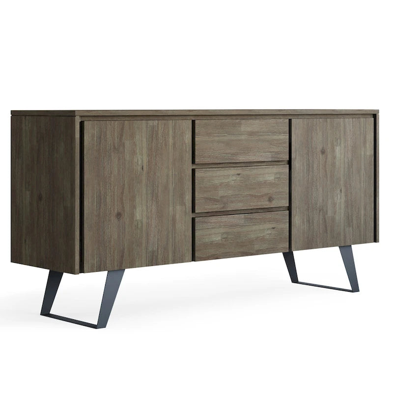 Buffet rectangulaire moderne industriel en bois de chêne WYNDENHALL Mitchell Metal de 152 cm de large - 152 x 43 x 76 cm