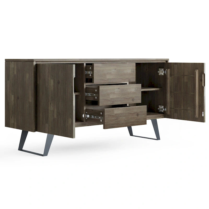Buffet rectangulaire moderne industriel en bois de chêne WYNDENHALL Mitchell Metal de 152 cm de large - 152 x 43 x 76 cm