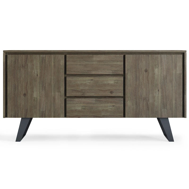 Buffet rectangulaire moderne industriel en bois de chêne WYNDENHALL Mitchell Metal de 152 cm de large - 152 x 43 x 76 cm