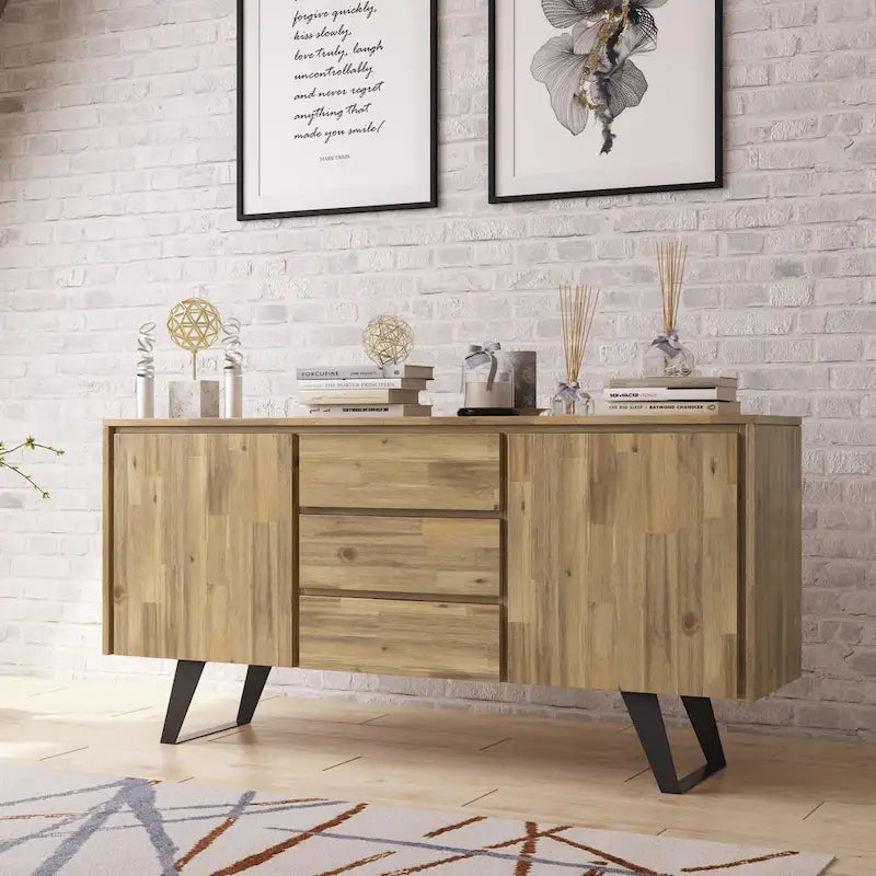 Buffet rectangulaire moderne industriel en bois de chêne WYNDENHALL Mitchell Metal de 152 cm de large - 152 x 43 x 76 cm