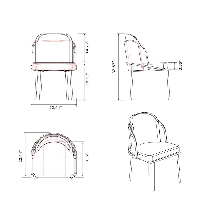 Chaise d'appoint Somette Lacey à dossier incurvé, lot de 2