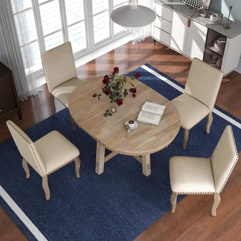 Ensemble de table à manger extensible 5 pièces avec chaises rembourrées