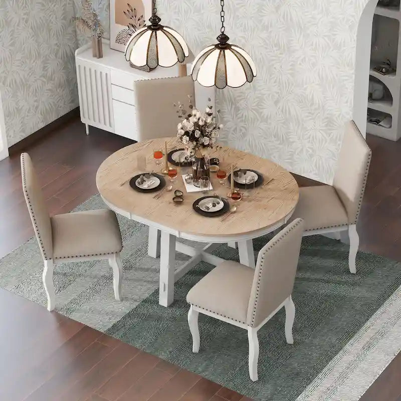 Ensemble de table à manger extensible 5 pièces avec chaises rembourrées