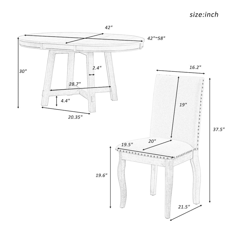 Ensemble de table à manger extensible 5 pièces avec chaises rembourrées