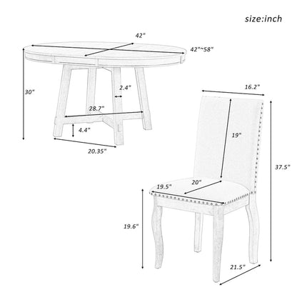 Ensemble de table à manger extensible 5 pièces avec chaises rembourrées