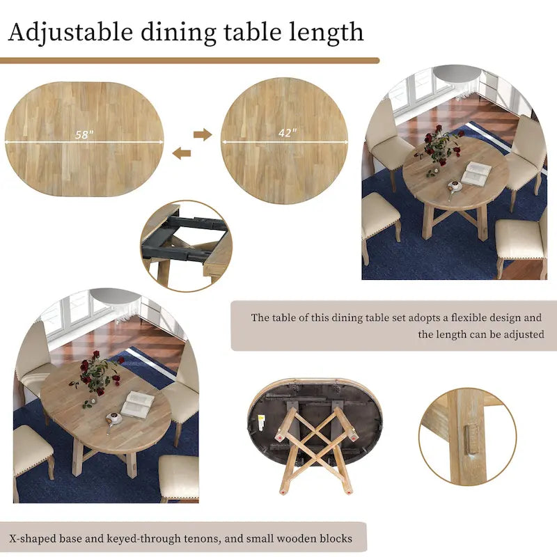 Ensemble de table à manger extensible 5 pièces avec chaises rembourrées