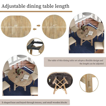 Ensemble de table à manger extensible 5 pièces avec chaises rembourrées