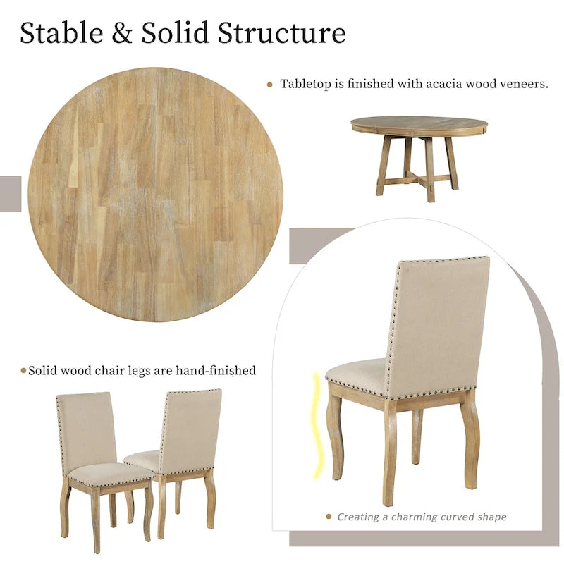 Ensemble de table à manger extensible 5 pièces avec chaises rembourrées