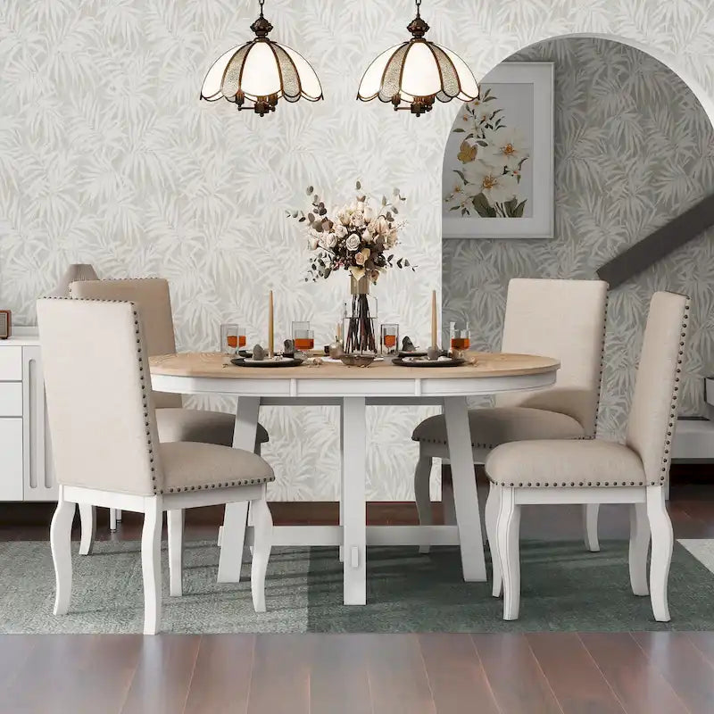 Ensemble de table à manger extensible 5 pièces avec chaises rembourrées