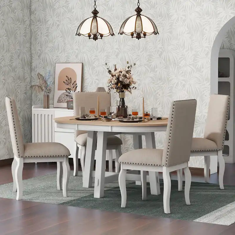 Ensemble de table à manger extensible 5 pièces avec chaises rembourrées