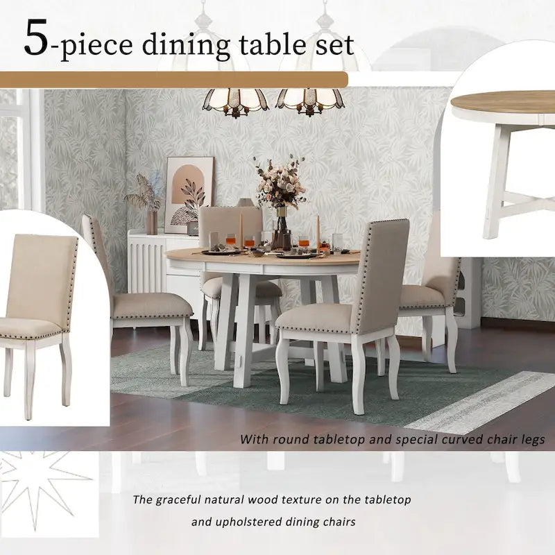 Ensemble de table à manger extensible 5 pièces avec chaises rembourrées