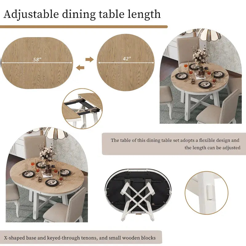 Ensemble de table à manger extensible 5 pièces avec chaises rembourrées