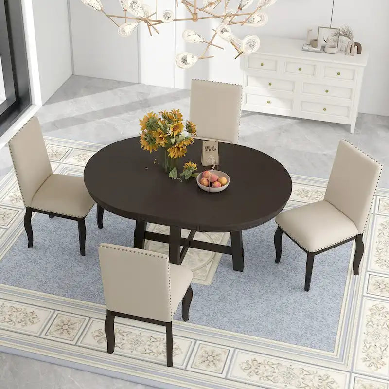 Ensemble de table à manger extensible 5 pièces avec chaises rembourrées