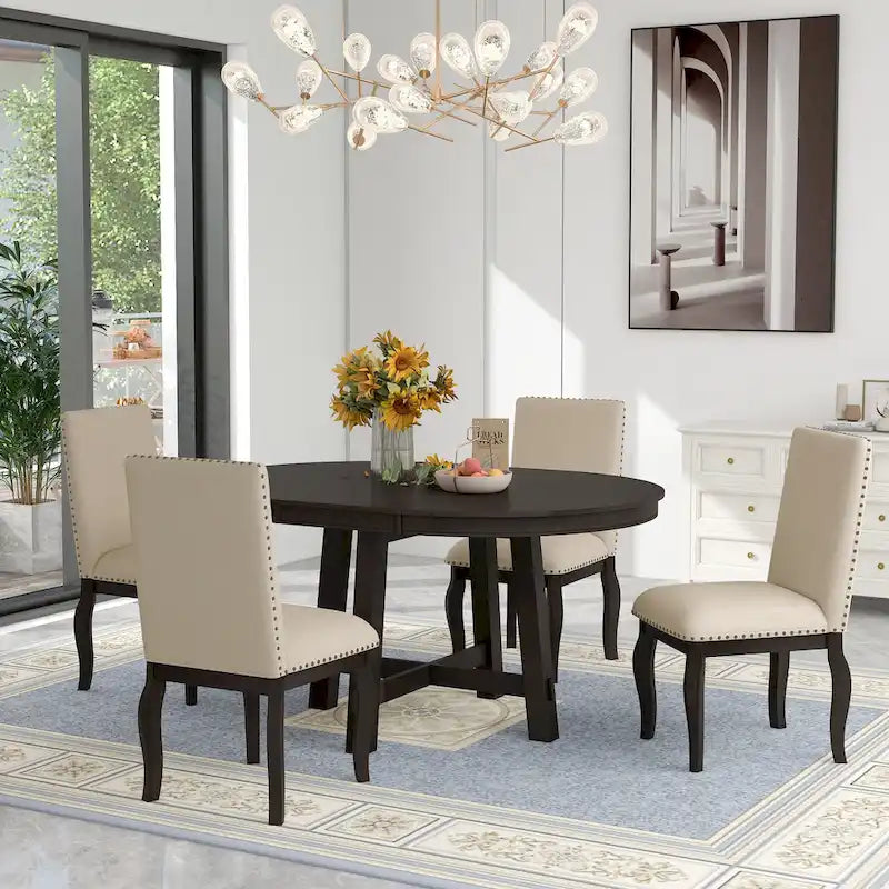 Ensemble de table à manger extensible 5 pièces avec chaises rembourrées