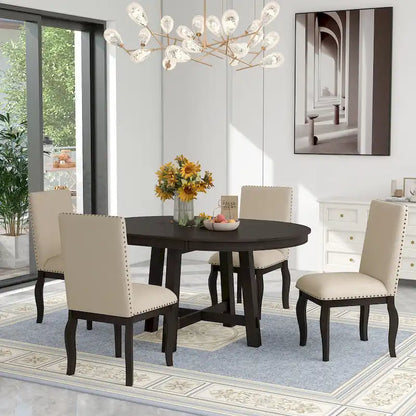 Ensemble de table à manger extensible 5 pièces avec chaises rembourrées
