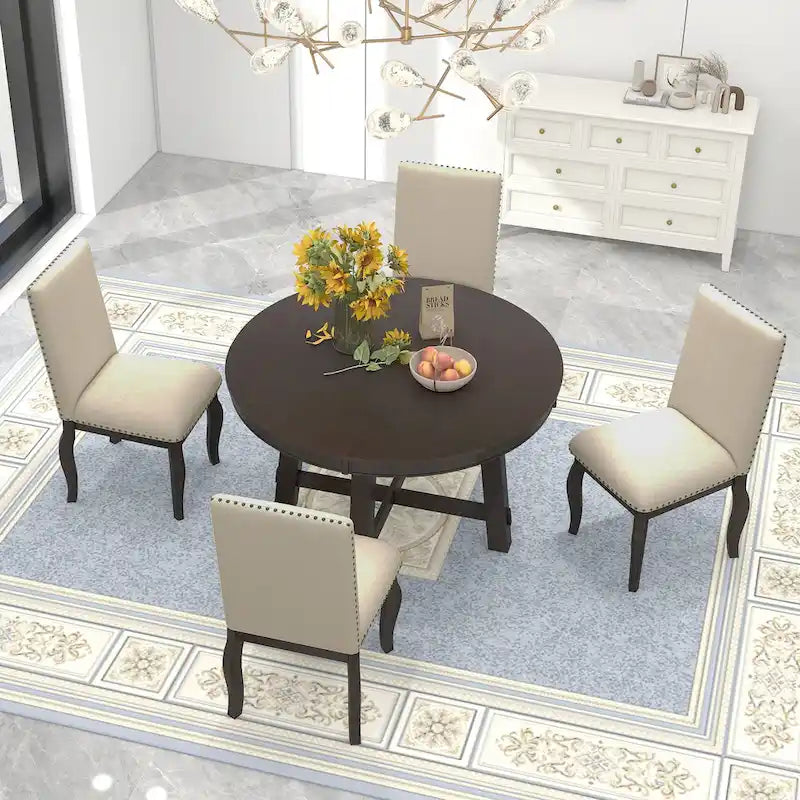 Ensemble de table à manger extensible 5 pièces avec chaises rembourrées