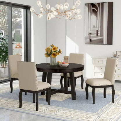 Ensemble de table à manger extensible 5 pièces avec chaises rembourrées
