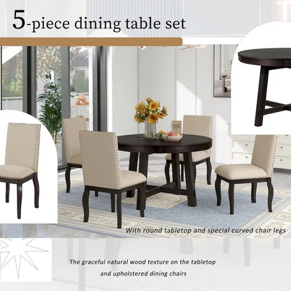 Ensemble de table à manger extensible 5 pièces avec chaises rembourrées