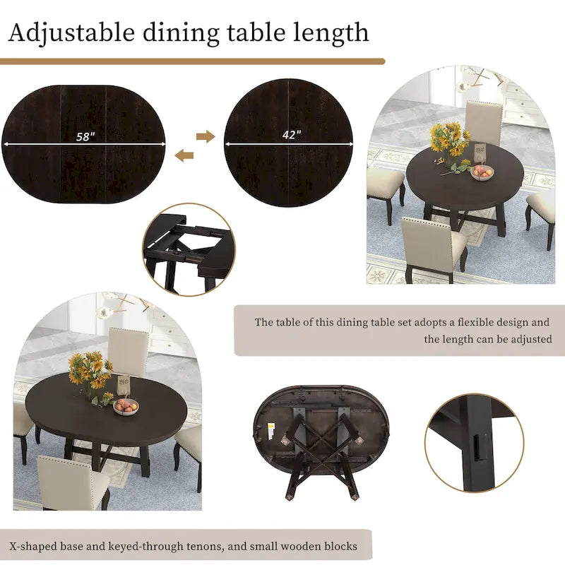 Ensemble de table à manger extensible 5 pièces avec chaises rembourrées