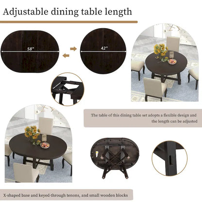 Ensemble de table à manger extensible 5 pièces avec chaises rembourrées