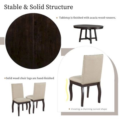 Ensemble de table à manger extensible 5 pièces avec chaises rembourrées