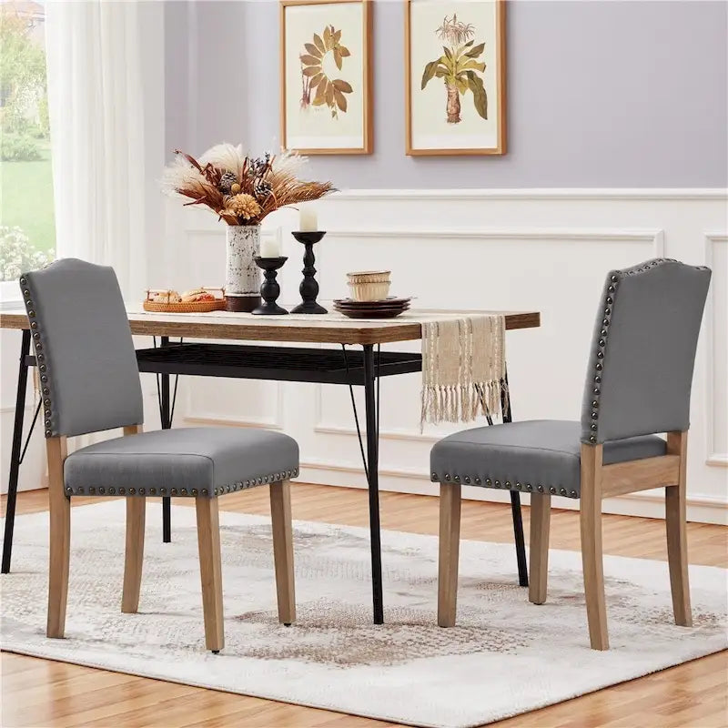 Yaheetech Lot de 2 chaises de salle à manger rembourrées avec garniture cloutée - 45,7 cm (L) x 57,2 cm (l) x 92,7 cm (H)