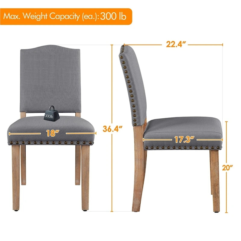 Yaheetech Lot de 2 chaises de salle à manger rembourrées avec garniture cloutée - 45,7 cm (L) x 57,2 cm (l) x 92,7 cm (H)
