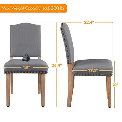 Yaheetech Lot de 2 chaises de salle à manger rembourrées avec garniture cloutée - 45,7 cm (L) x 57,2 cm (l) x 92,7 cm (H)