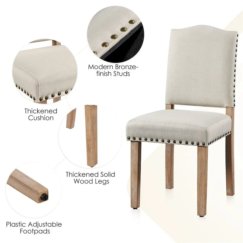 Yaheetech Lot de 2 chaises de salle à manger rembourrées avec garniture cloutée - 45,7 cm (L) x 57,2 cm (l) x 92,7 cm (H)